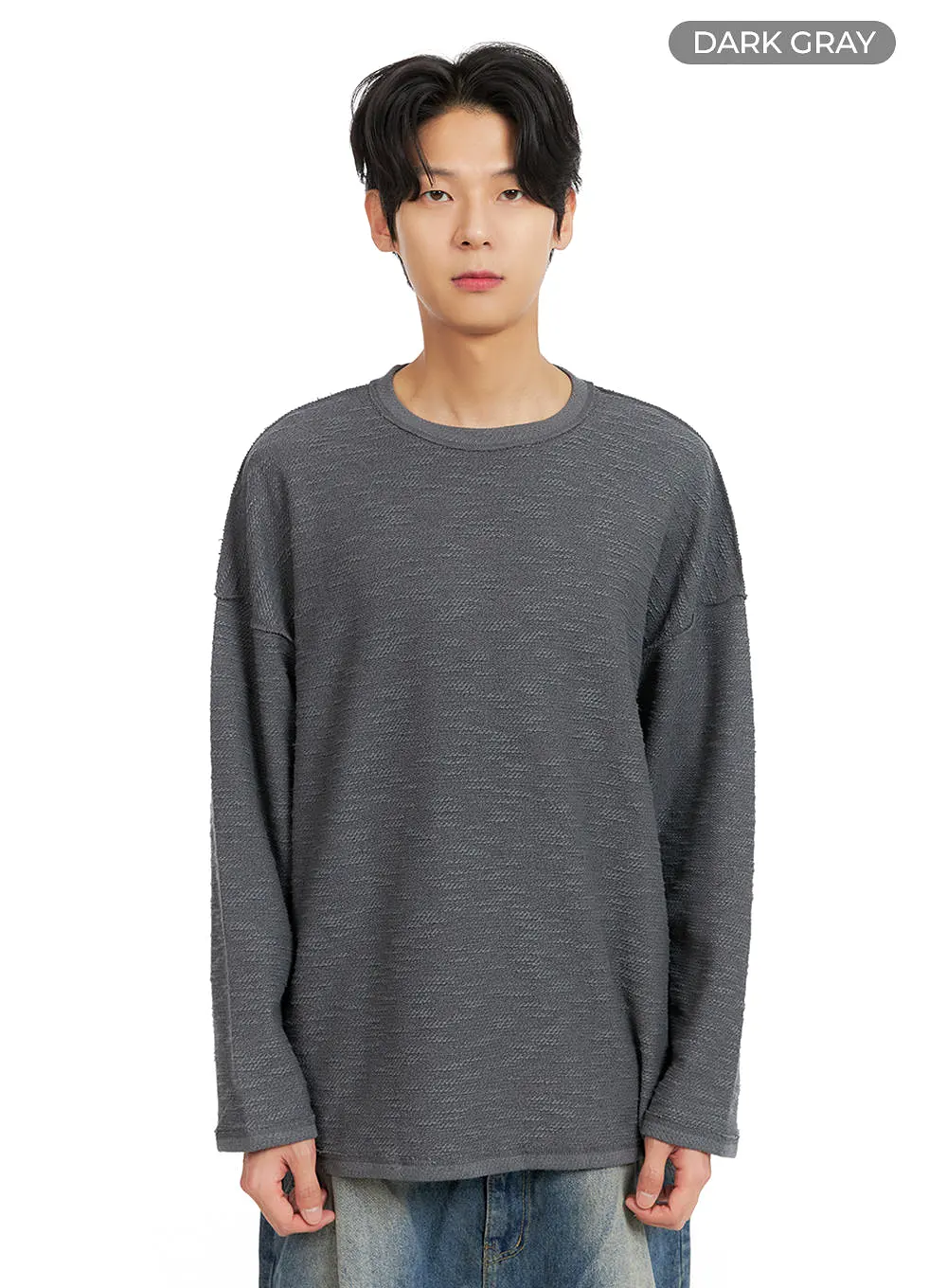 Men's Textured Crew Neck Long Sleeve Top IA402