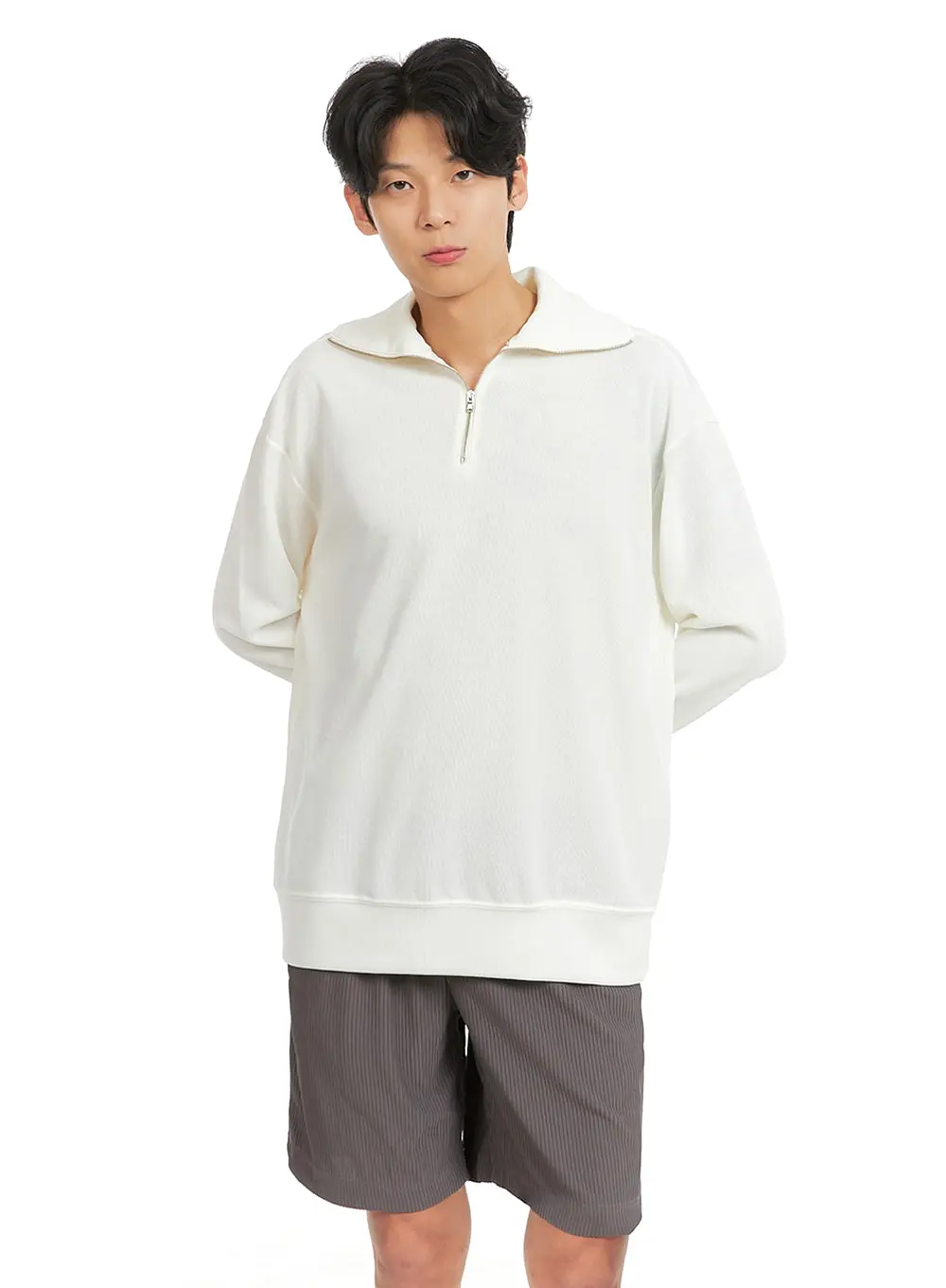 Men's Zip Up Collar Long Sleeve Top IA401