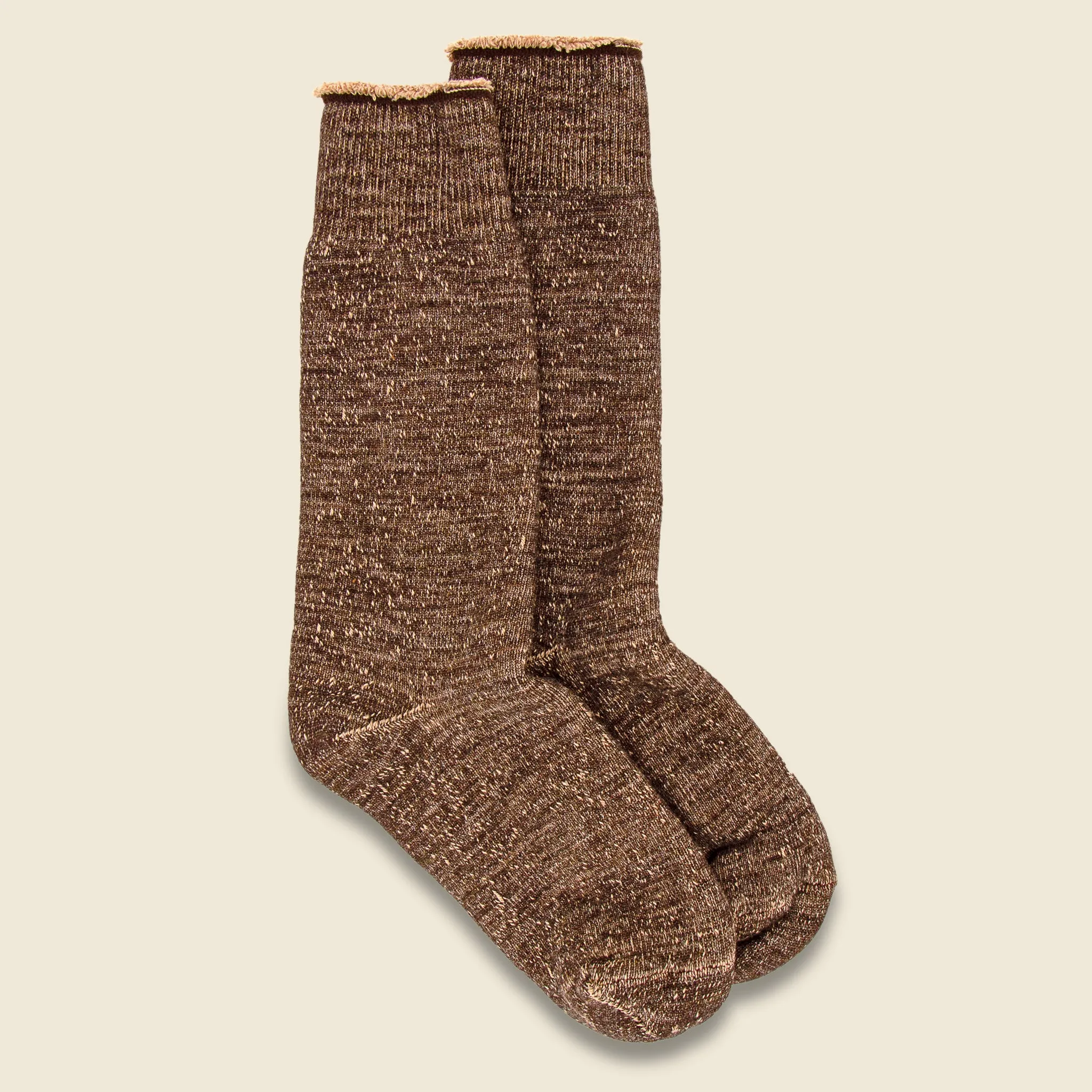 Merino Wool & Cotton Double Face Sock - Dark Brown/Brown