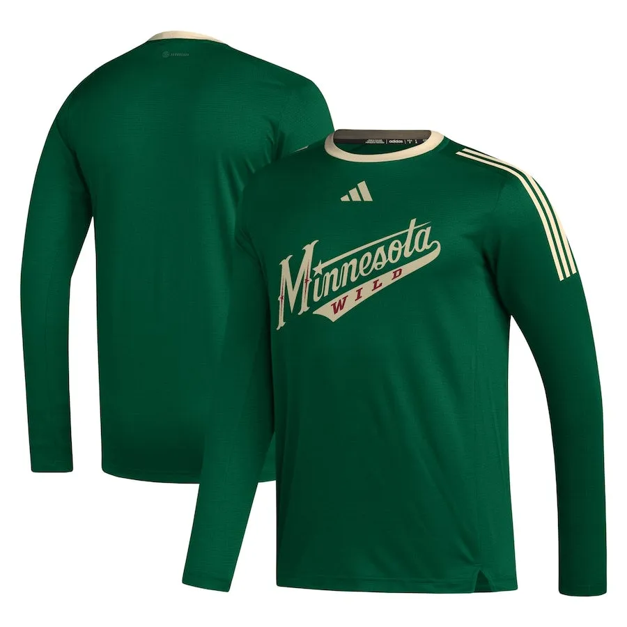 Minnesota Wild adidas Green Script Long Sleeve Performance Tee