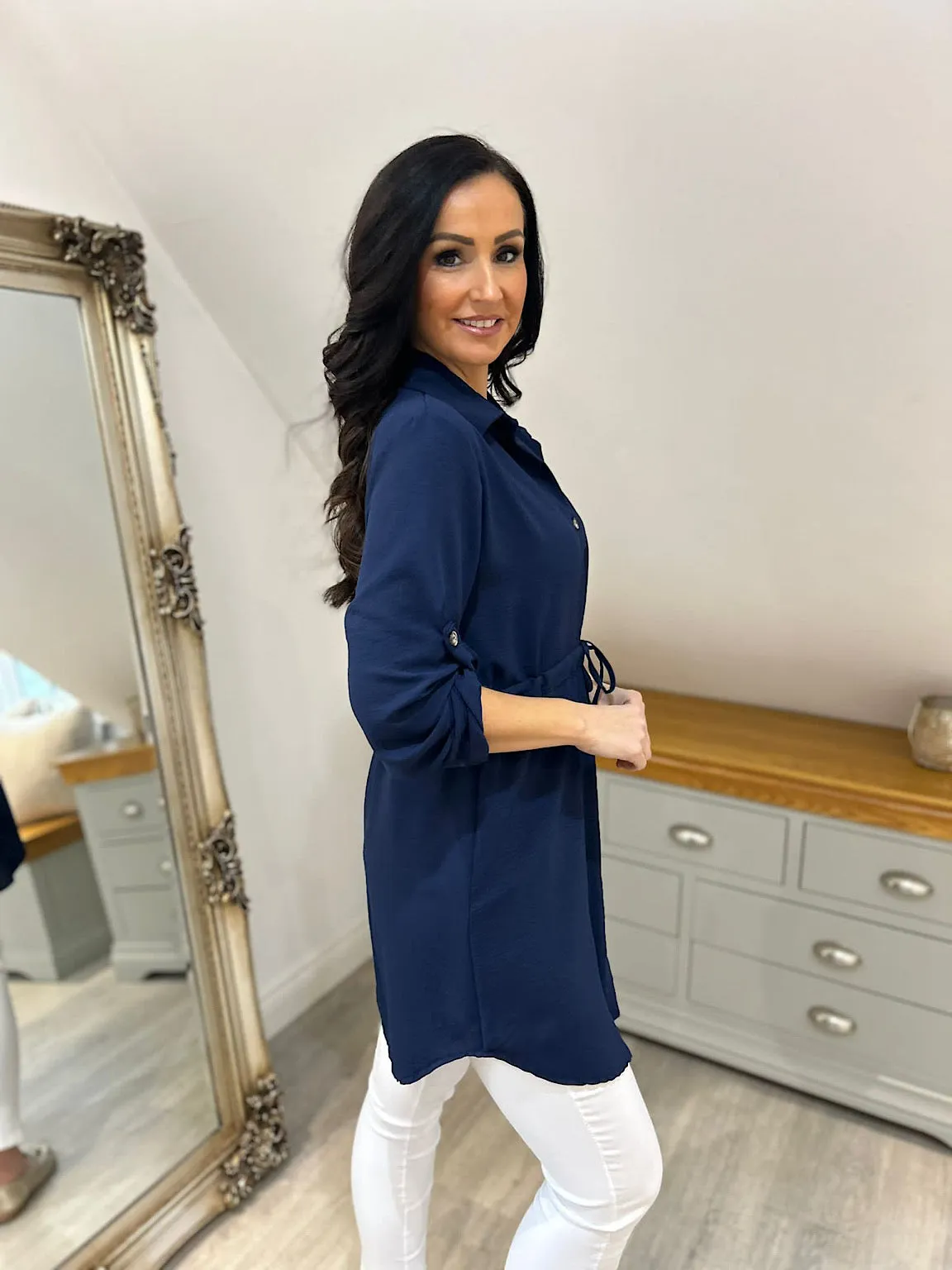 Navy Tie Waist Tunic Rosie