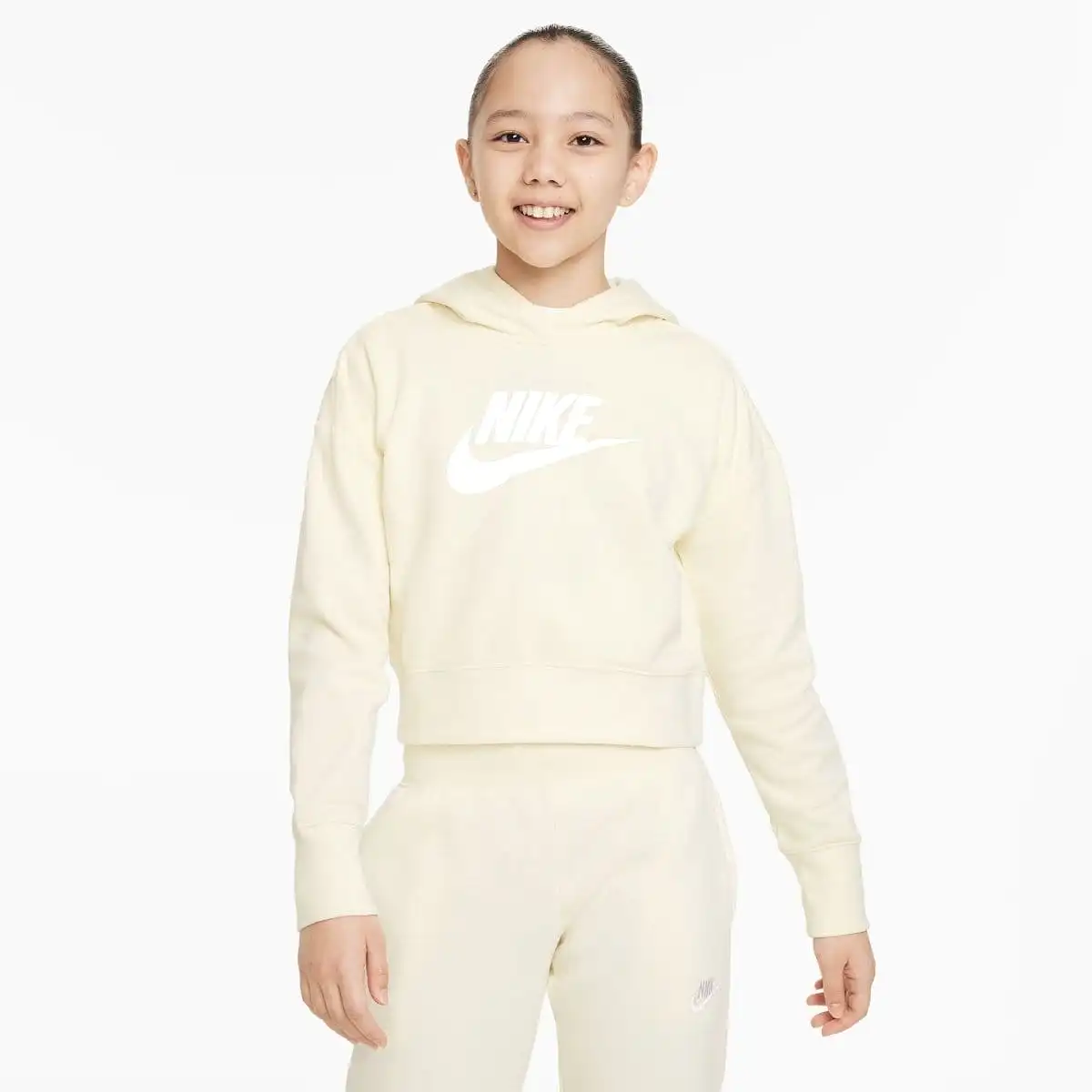 NIKE JUNIOR SPORTSWEAR CLUB FRENCH TERRY CREAM CROPPED HOODIE