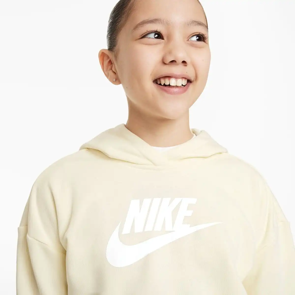 NIKE JUNIOR SPORTSWEAR CLUB FRENCH TERRY CREAM CROPPED HOODIE