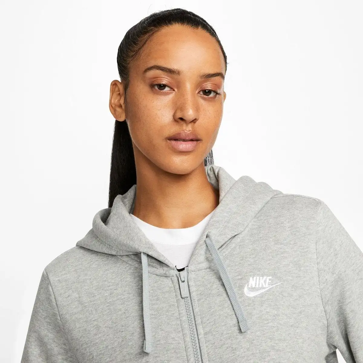 NIKE WOMEN'S SPORTSWEAR CLUB FLEECE GREY FULL-ZIP HOODED JACKET