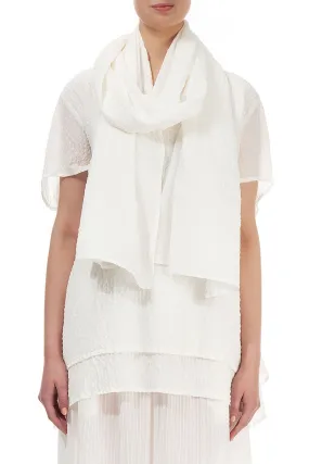 Off White Textured Silk Scarf