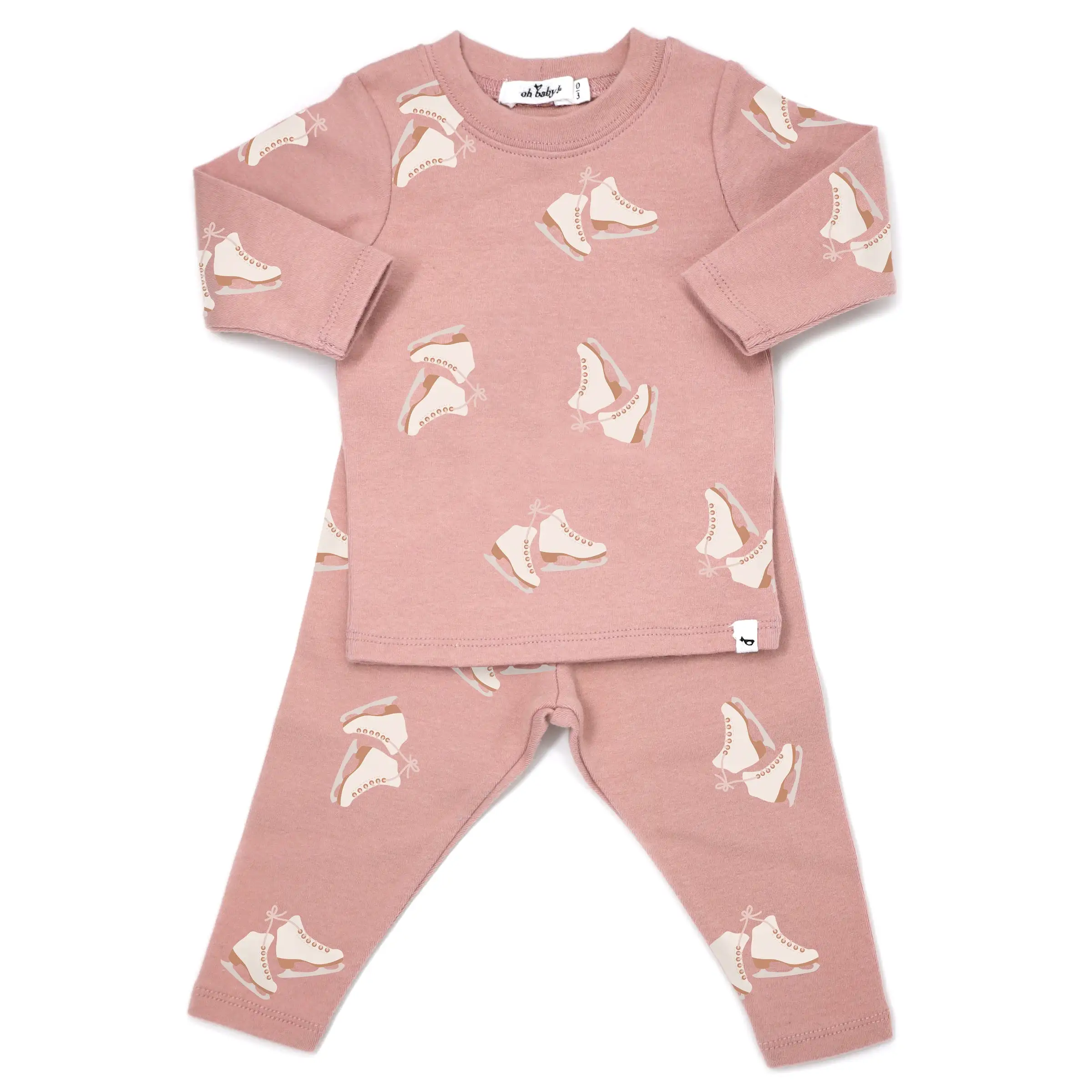 oh baby! Long Sleeve Two Piece Set - Ice Skates Print - Blush