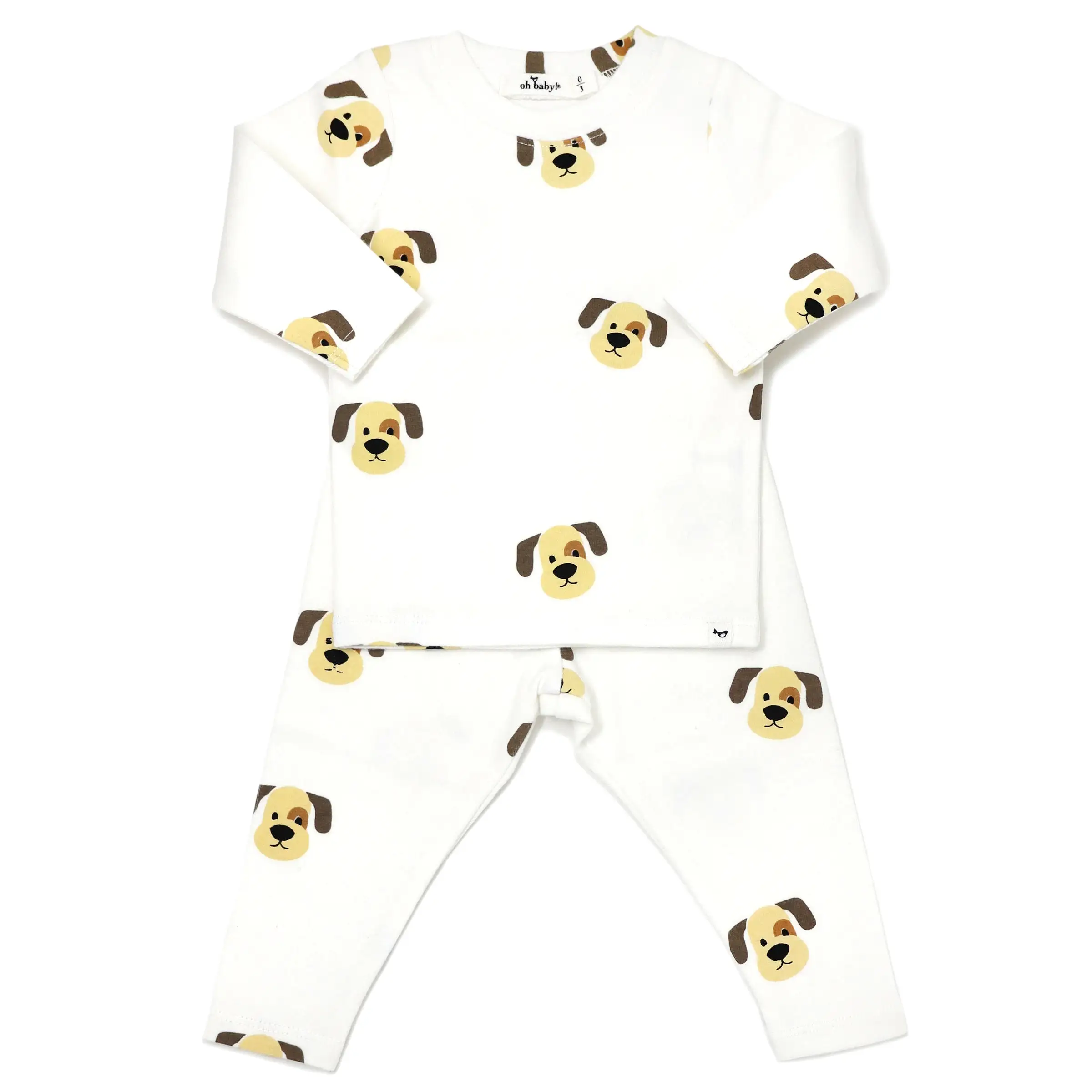 oh baby! Long Sleeve Two Piece Set - Puppy Faces Print - Cream