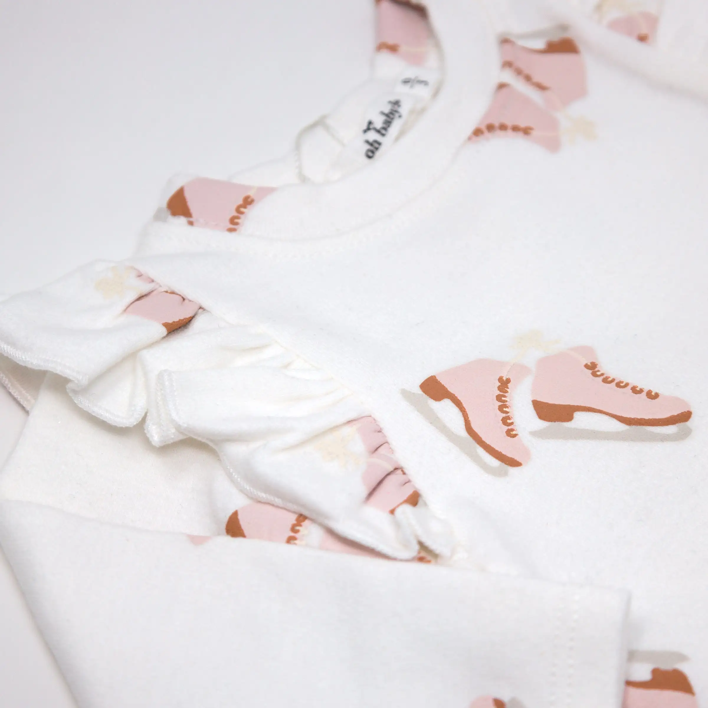 oh baby! Millie Long Sleeve Two Piece Set -  Blush Ice Skate Print - Cream