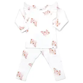 oh baby! Millie Long Sleeve Two Piece Set -  Blush Ice Skate Print - Cream