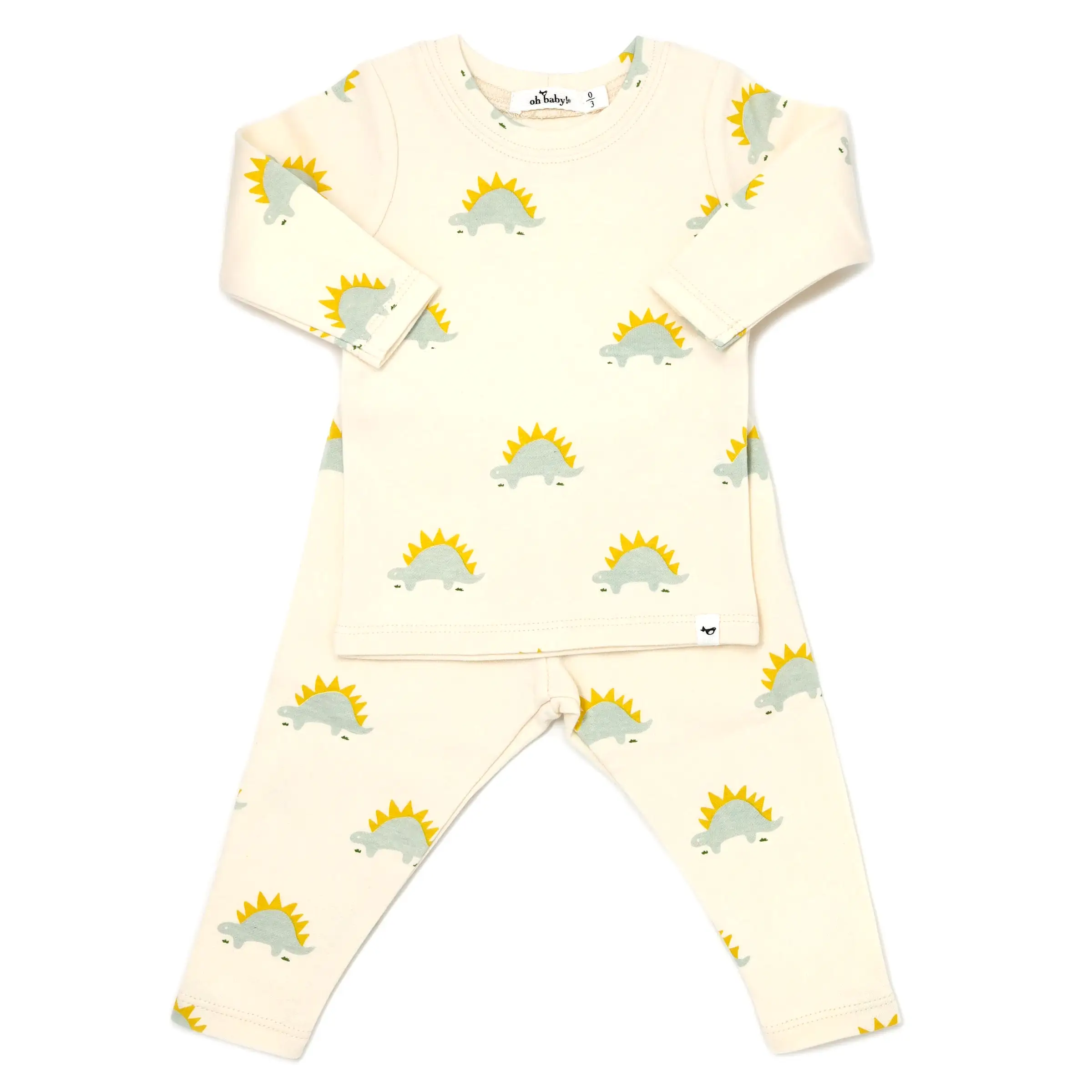 oh baby! Two Piece Set Mist Stegosaurus Print - Vanilla