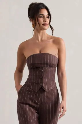 On Time | Chocolate Brown Pinstripe Tailored Bandeau Top