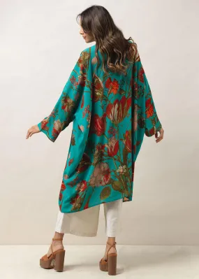 One Hundred Stars Tulip Long Kimono Blue