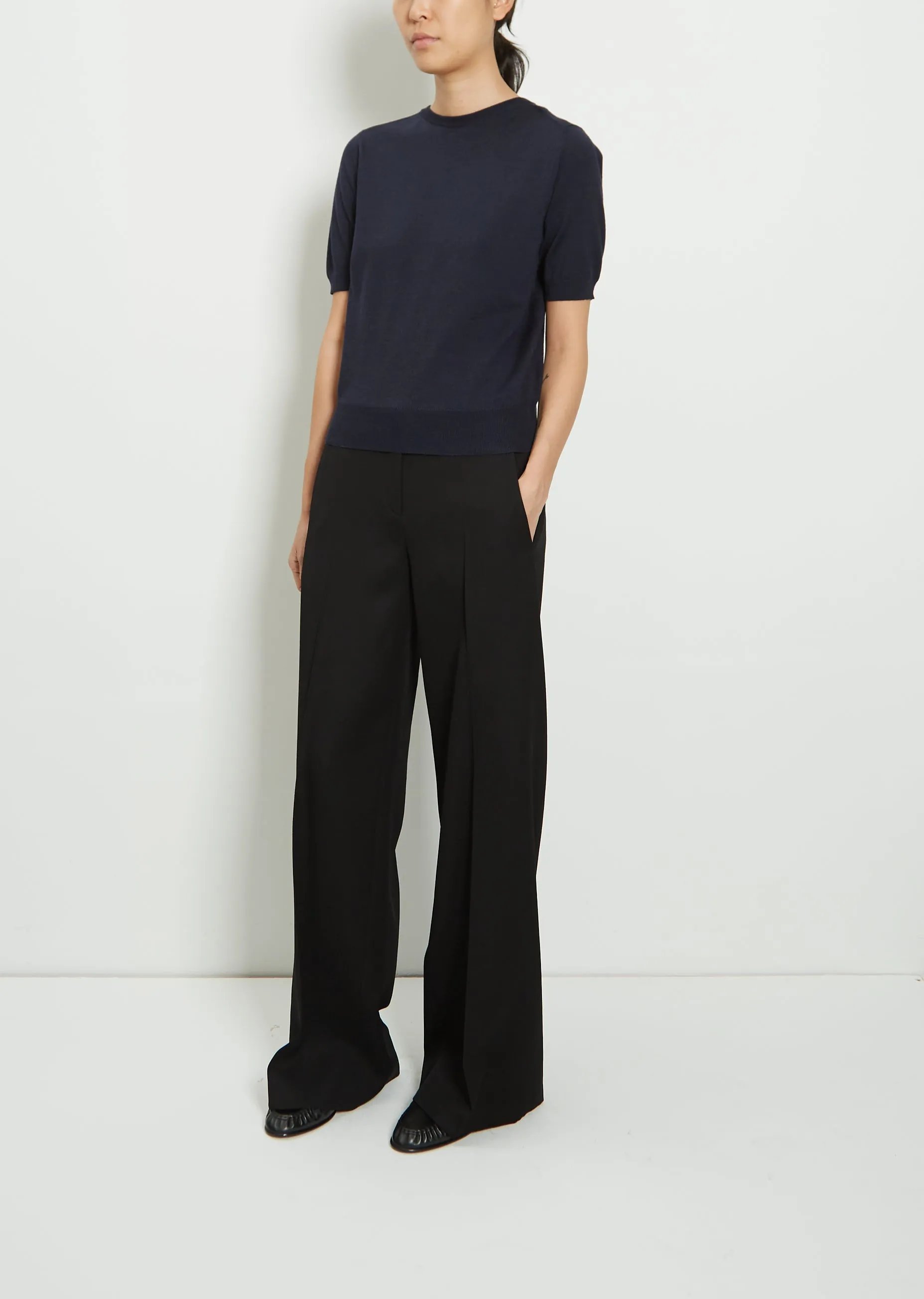 Paolo Wool & Silk Top — Dark Navy