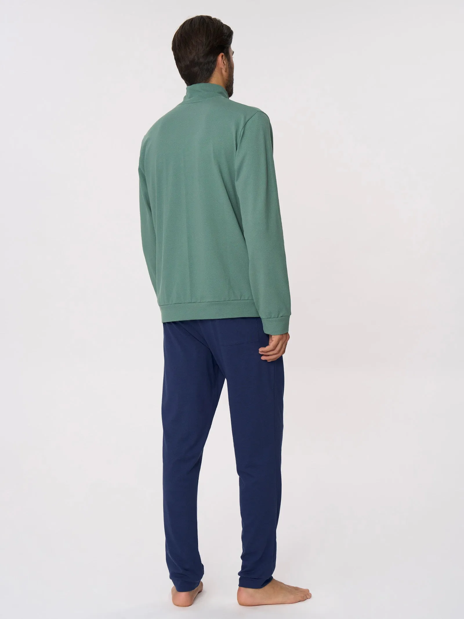 Pigiama a tuta in Eco Cotton Piquet Stretch - Fant. Navy Peony