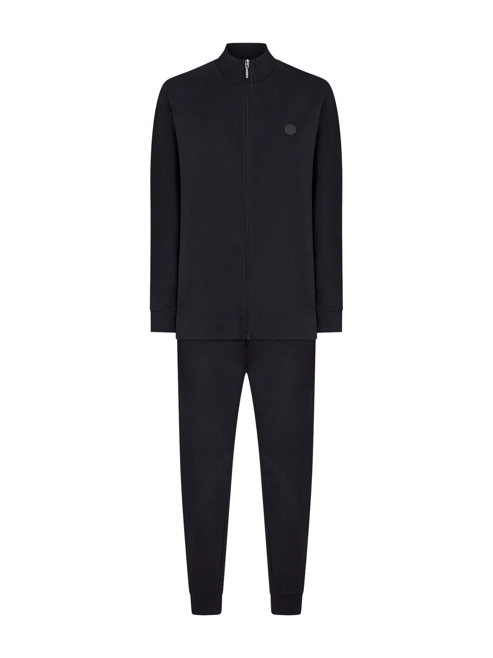 Pigiama a tuta in Eco Cotton Piquet Stretch - Nero