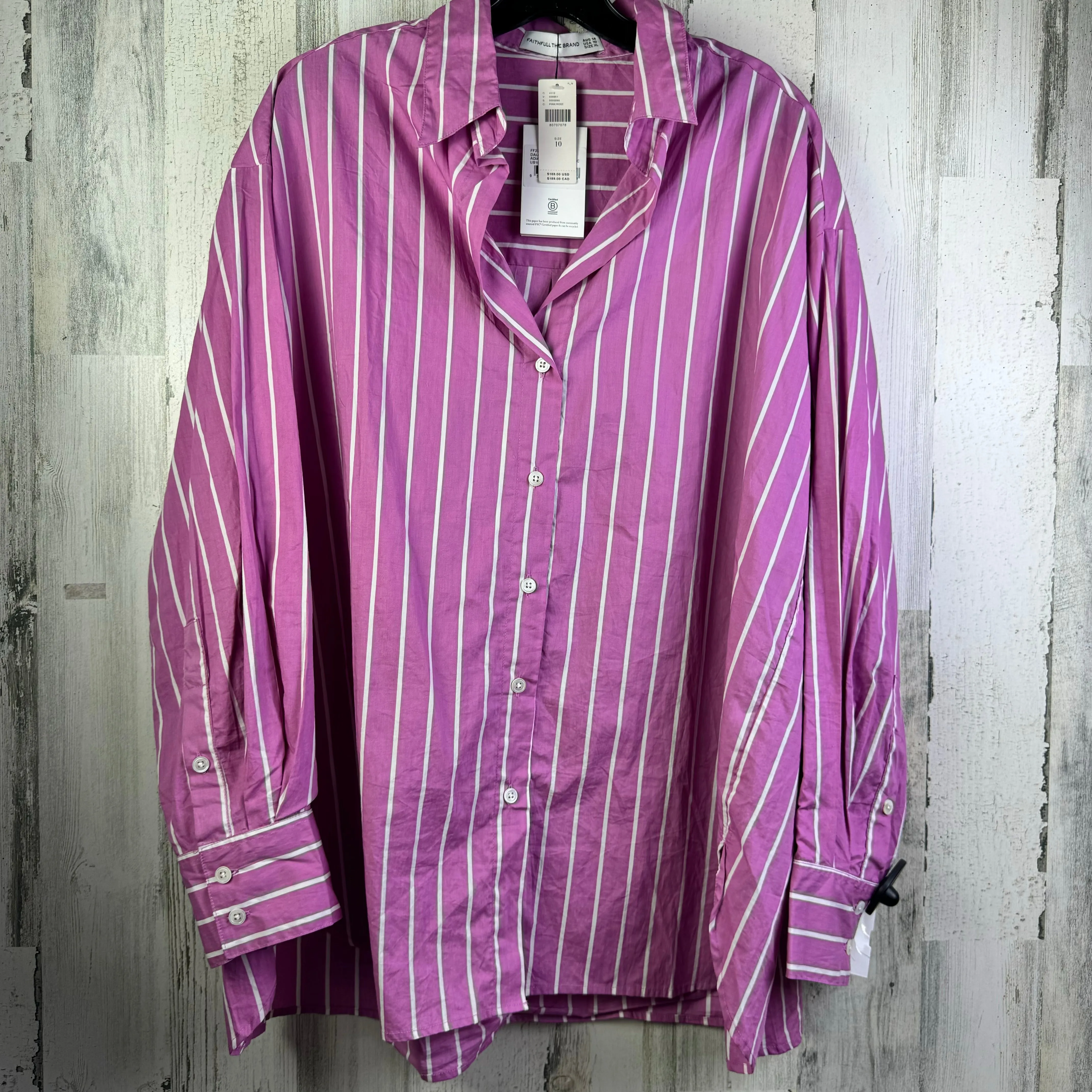 Pink & White Blouse Long Sleeve Faithfull The Brand, Size M