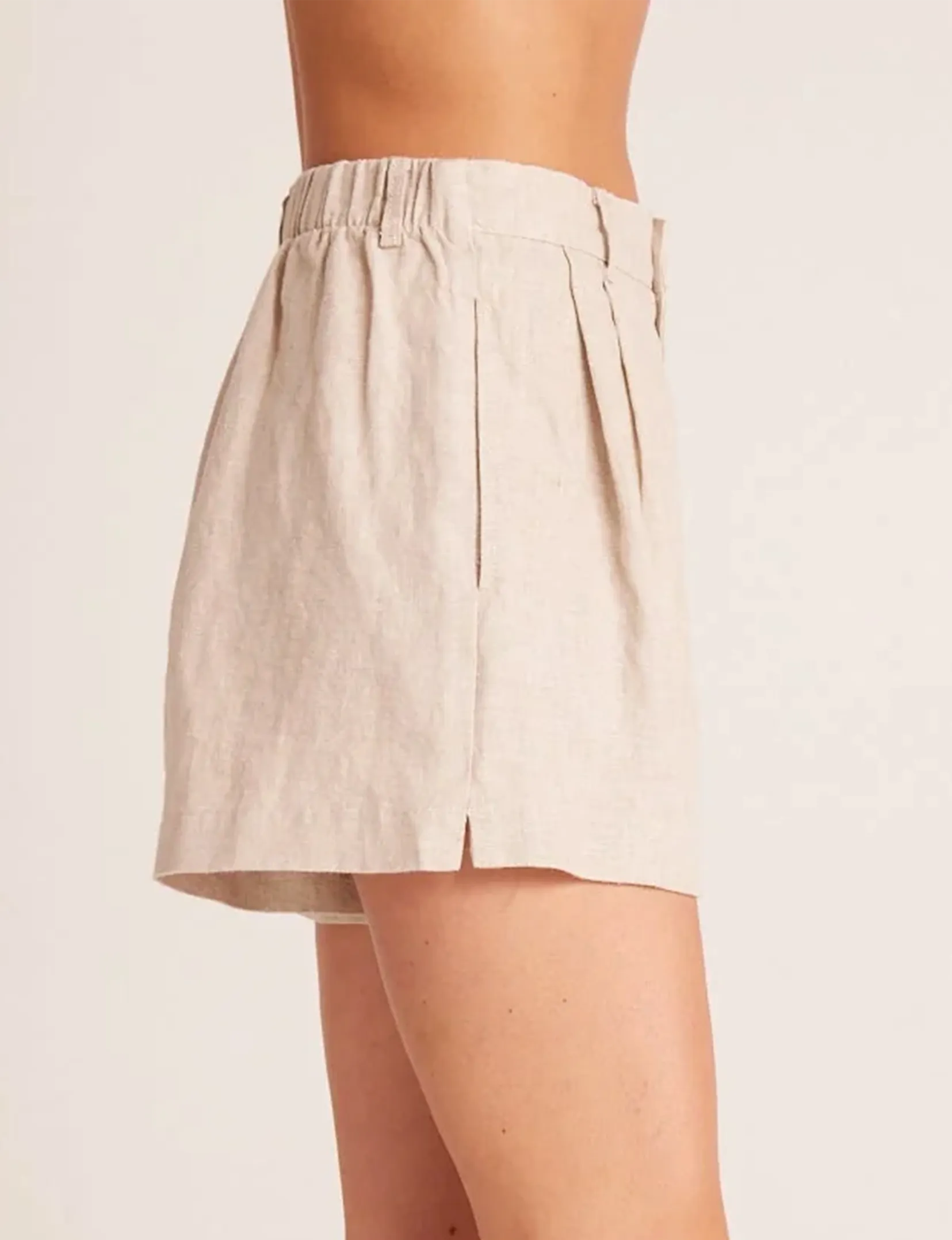 Pleat Front Linen Trouser Short, Sand