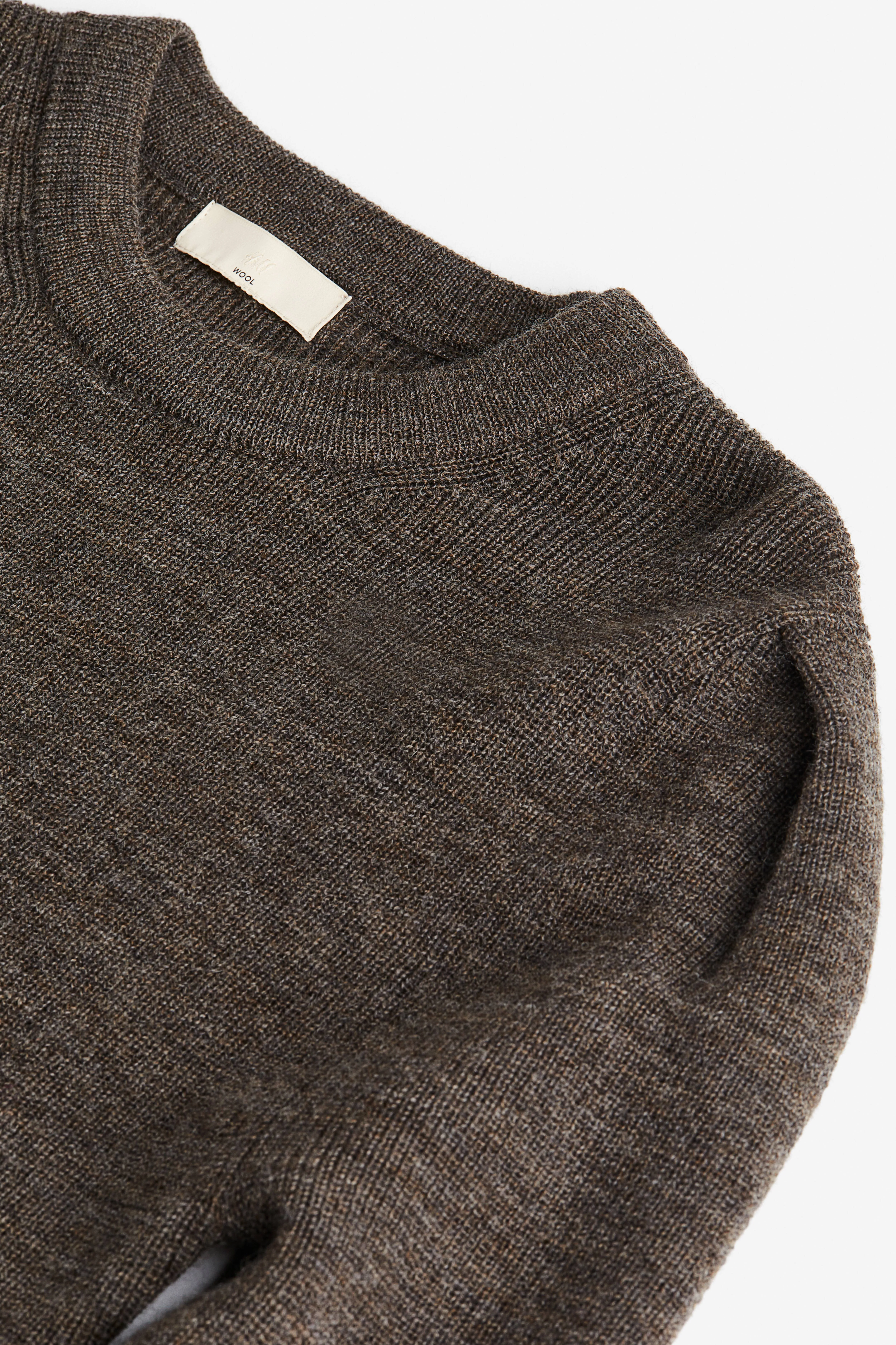 Puff-sleeved wool top - Round neck - Long sleeve - Dark brown - Ladies | H&M GB