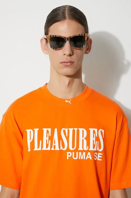 Puma cotton t-shirt PUMA x PLEASURES Typo Tee men’s orange color 620878