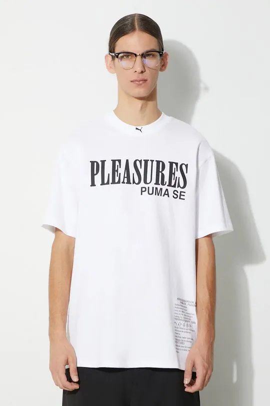 Puma cotton t-shirt PUMA x PLEASURES Typo Tee men’s white color 620878