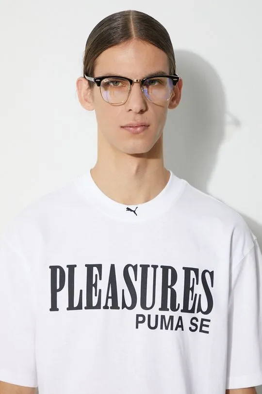 Puma cotton t-shirt PUMA x PLEASURES Typo Tee men’s white color 620878