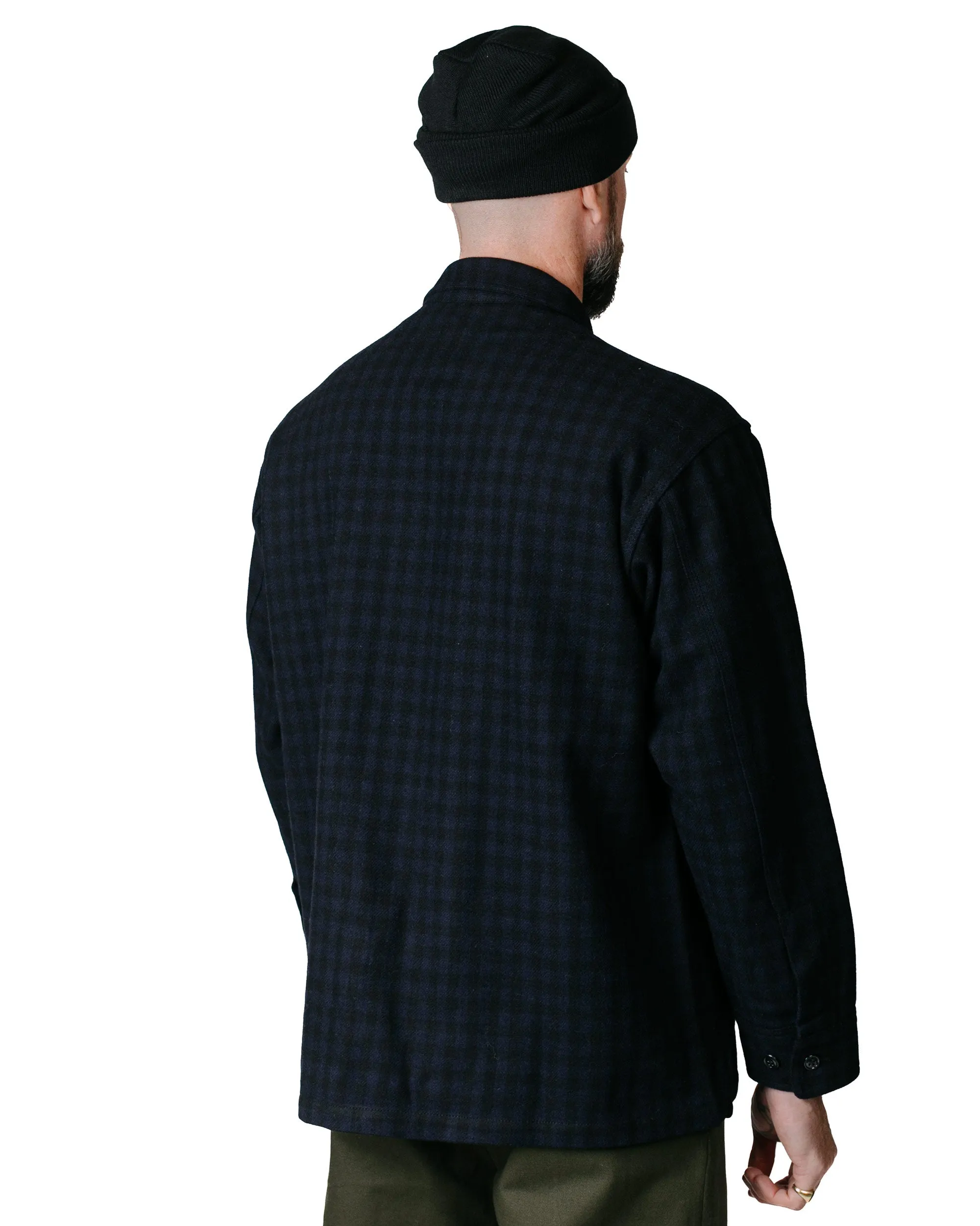 Randy's Garments Wool Check Over Shirt Dark Navy