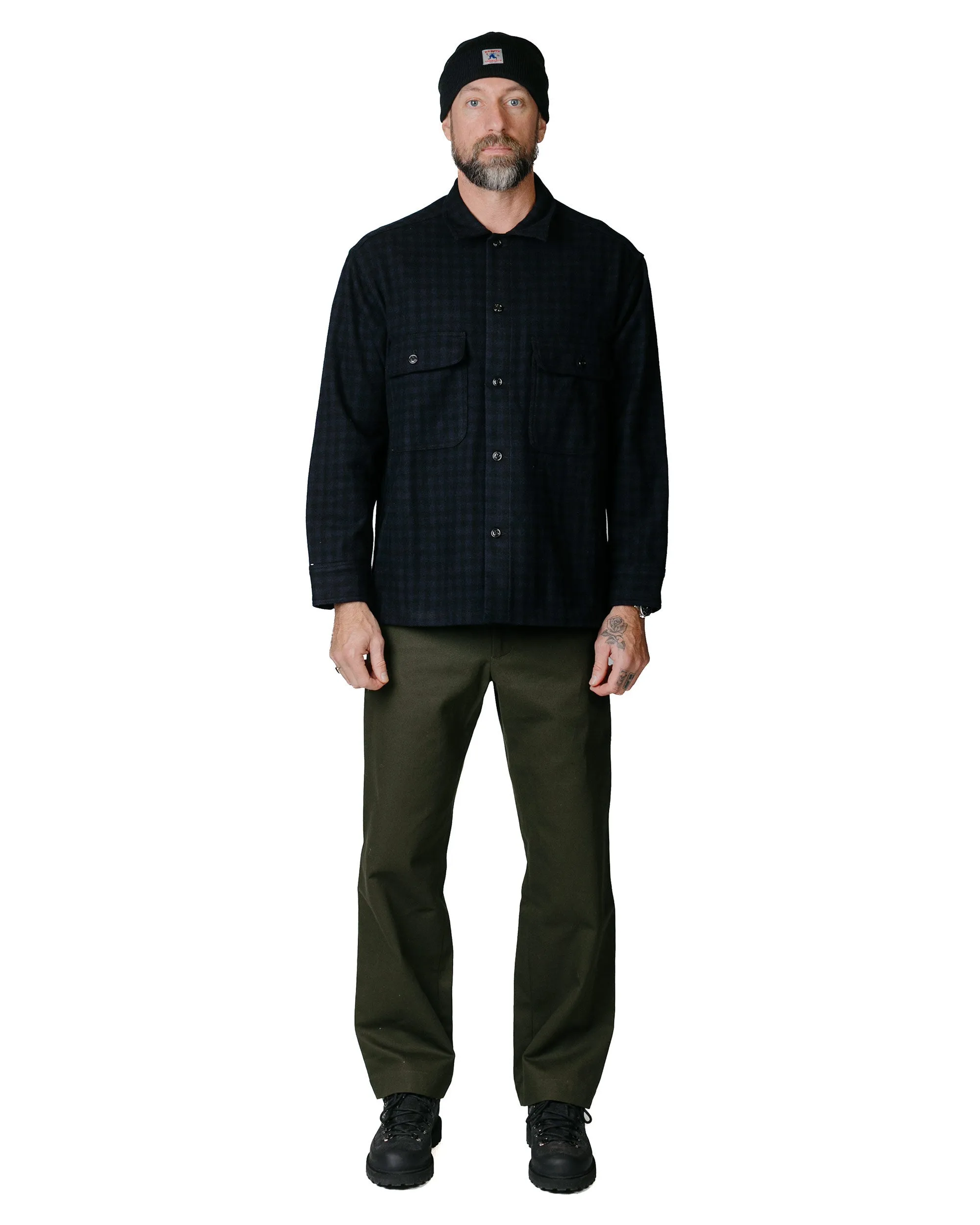 Randy's Garments Wool Check Over Shirt Dark Navy