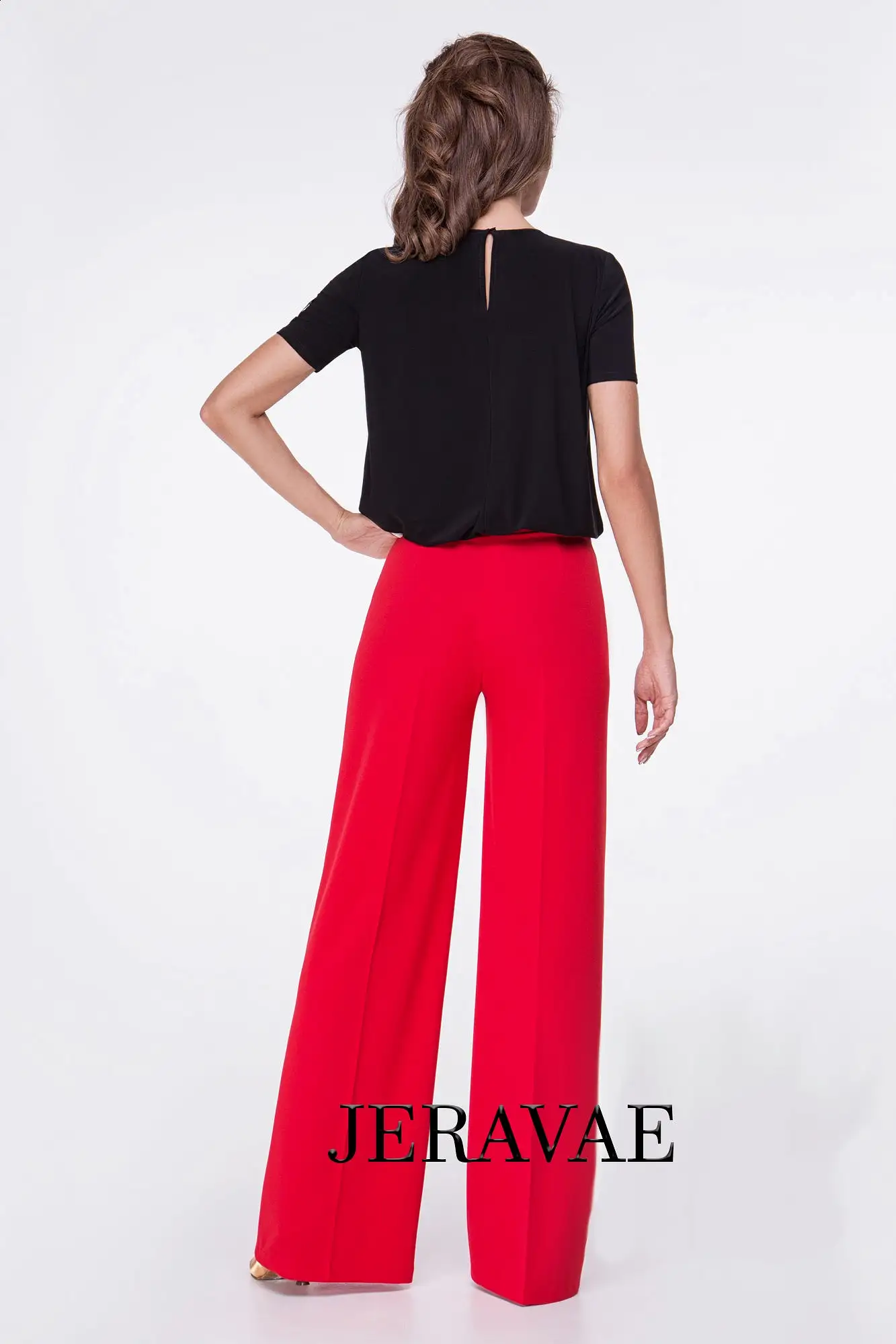 Red or Black Ballroom Practice Pants that Are perfect for Teaching.  Come with Single Pleat Down Front and Back of Each Leg PRA 