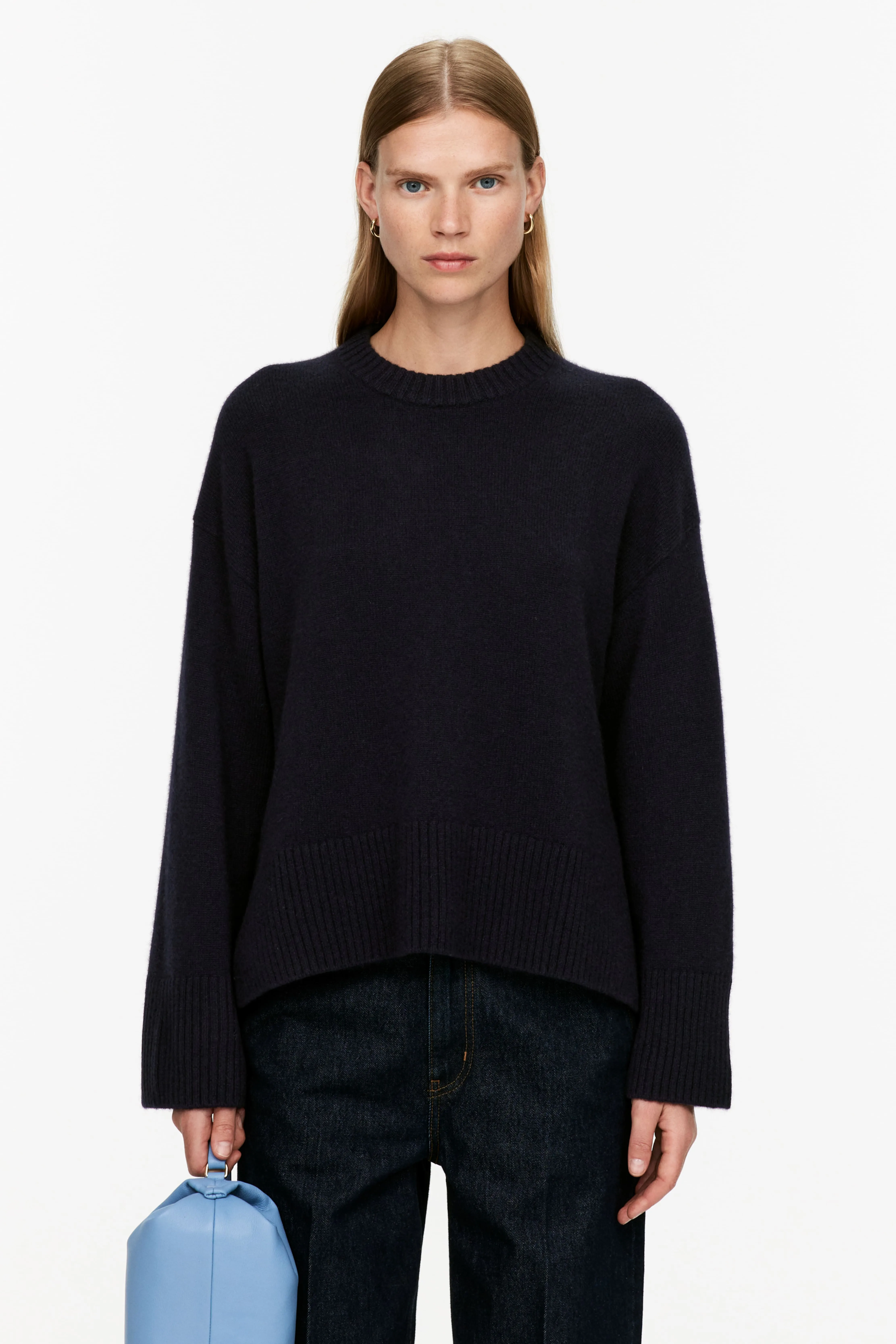 Relaxed Cashmere-Wool Jumper - Round neck - Long sleeve - Dark Blue - Ladies | H&M GB