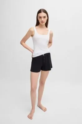 Ribbed pajama shorts in stretch cotton with stacked logo