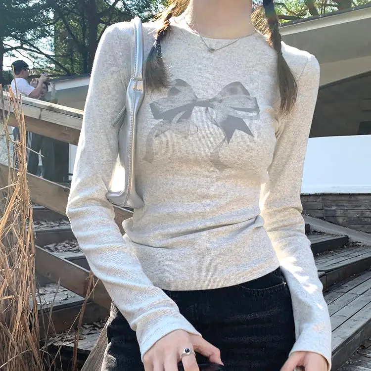 Ribbon Print Long-Sleeve Top