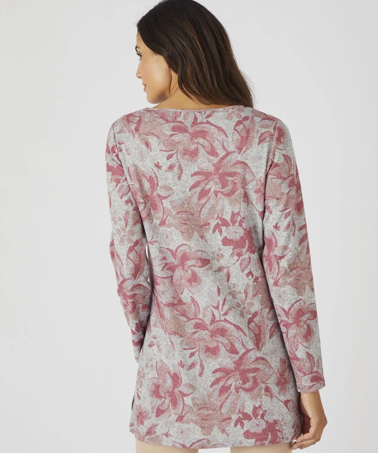 Skin Soft Floral Print Long Sleeved Brushed Tunic