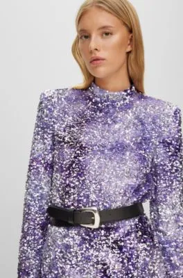 Slim-fit dress with sequin embellishments and pleat front