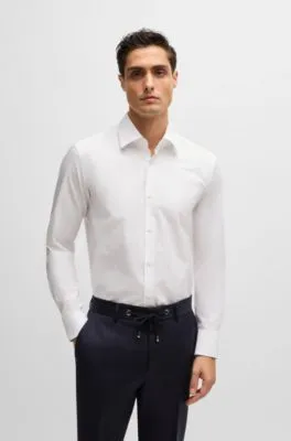 Slim-fit shirt in structured stretch cotton