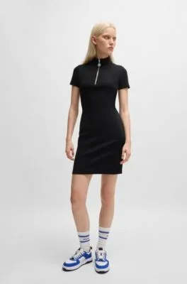 Stretch-cotton dress with logo zip puller