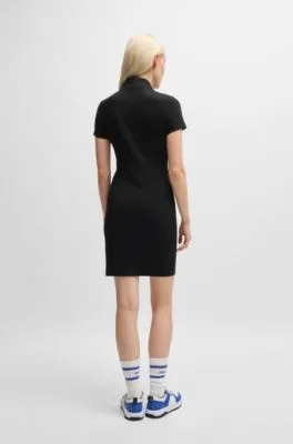 Stretch-cotton dress with logo zip puller