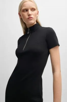 Stretch-cotton dress with logo zip puller