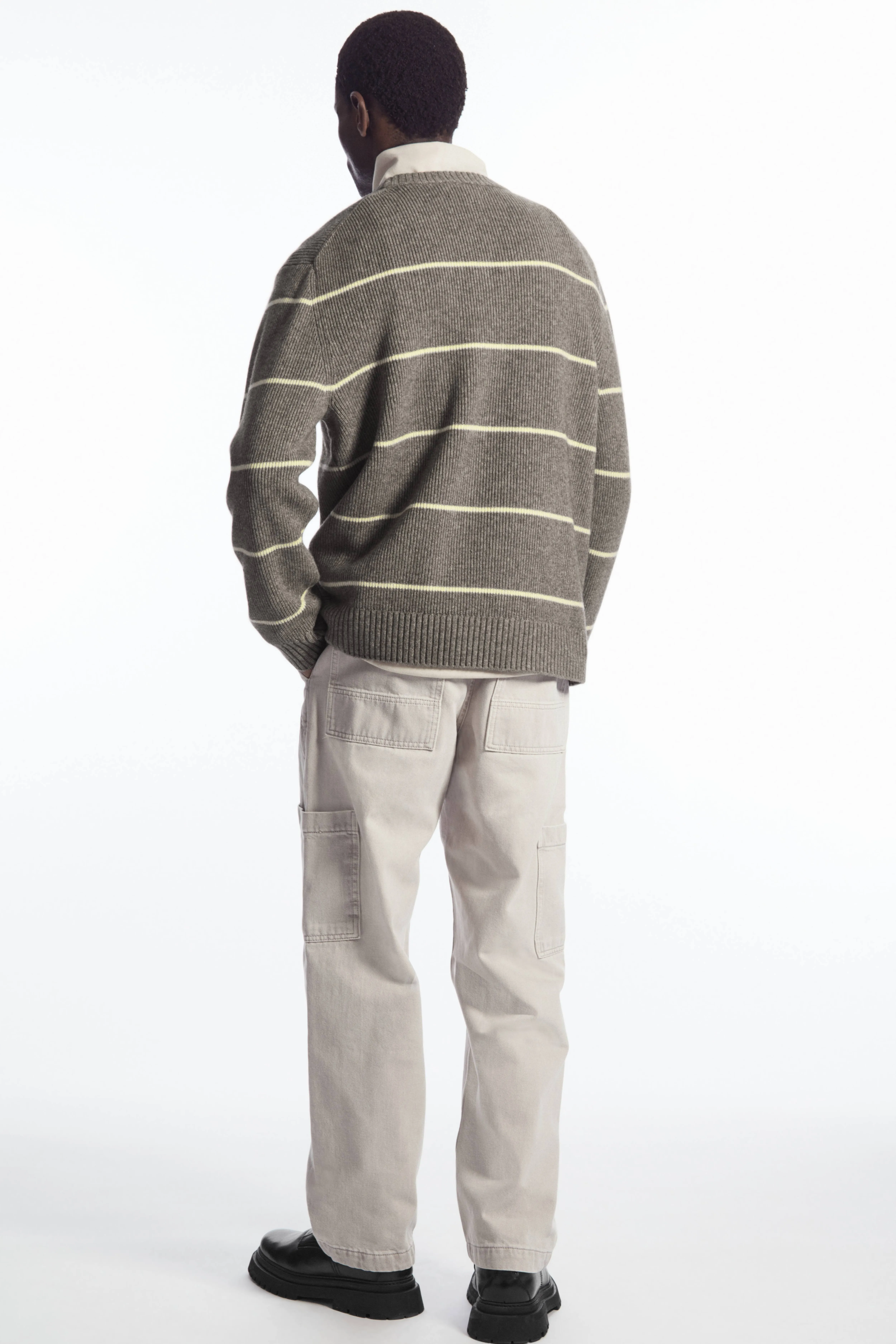 STRIPED WOOL AND YAK-BLEND JUMPER - Round neck - Long sleeve - DARK BEIGE / STRIPED - Men | H&M GB