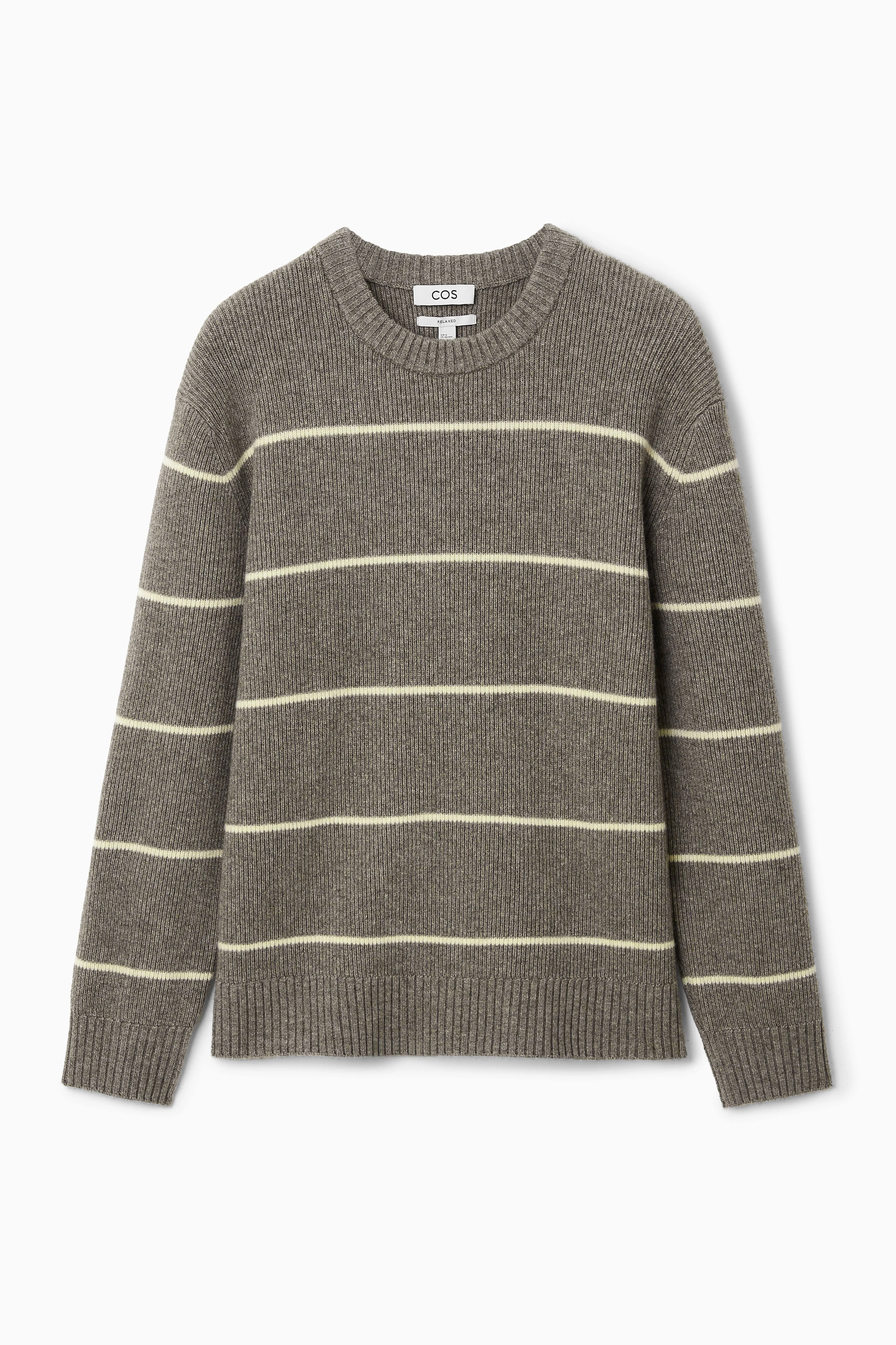 STRIPED WOOL AND YAK-BLEND JUMPER - Round neck - Long sleeve - DARK BEIGE / STRIPED - Men | H&M GB