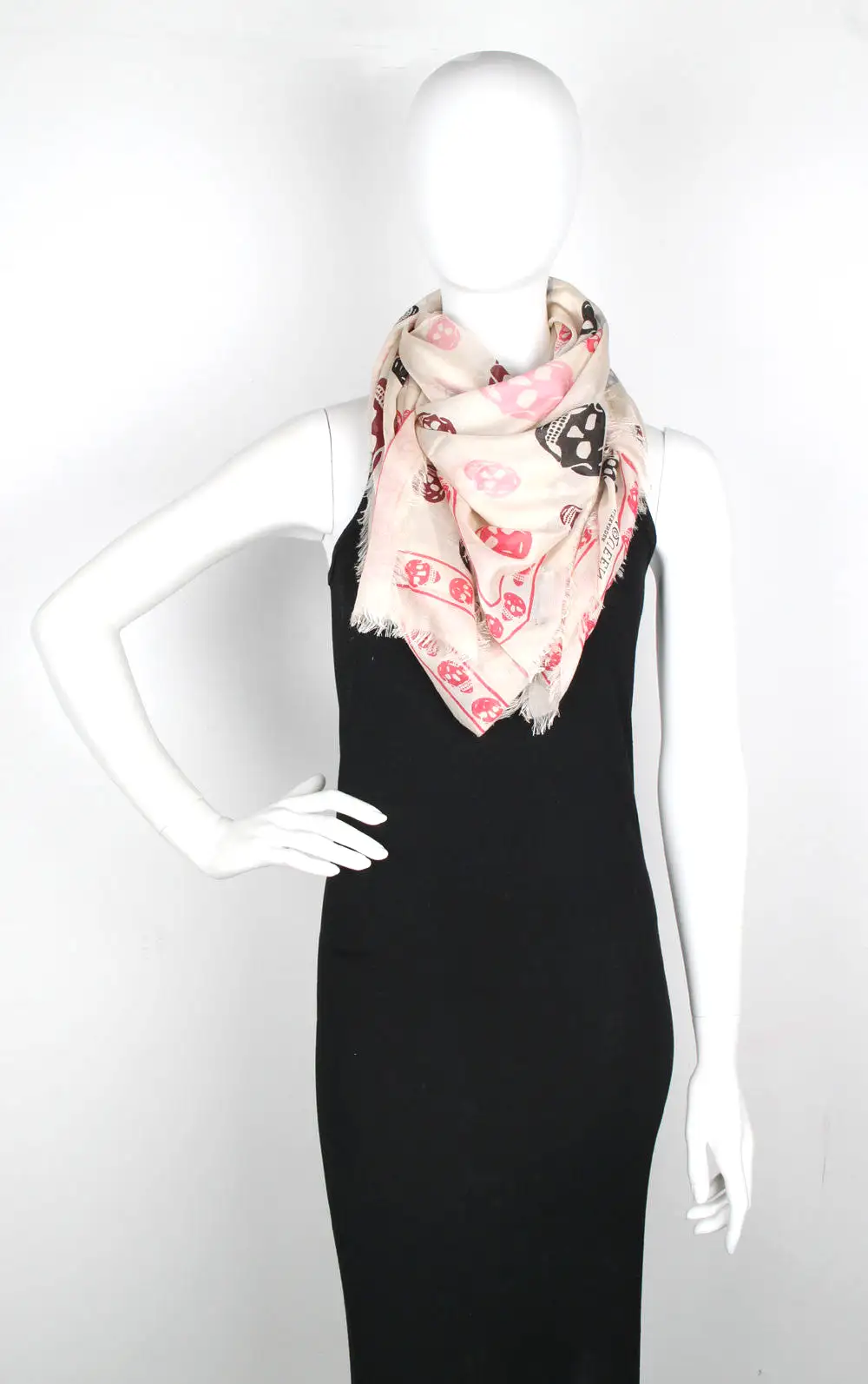 Tri-colour Skull Scarf Pashmina, Ivory/Pink