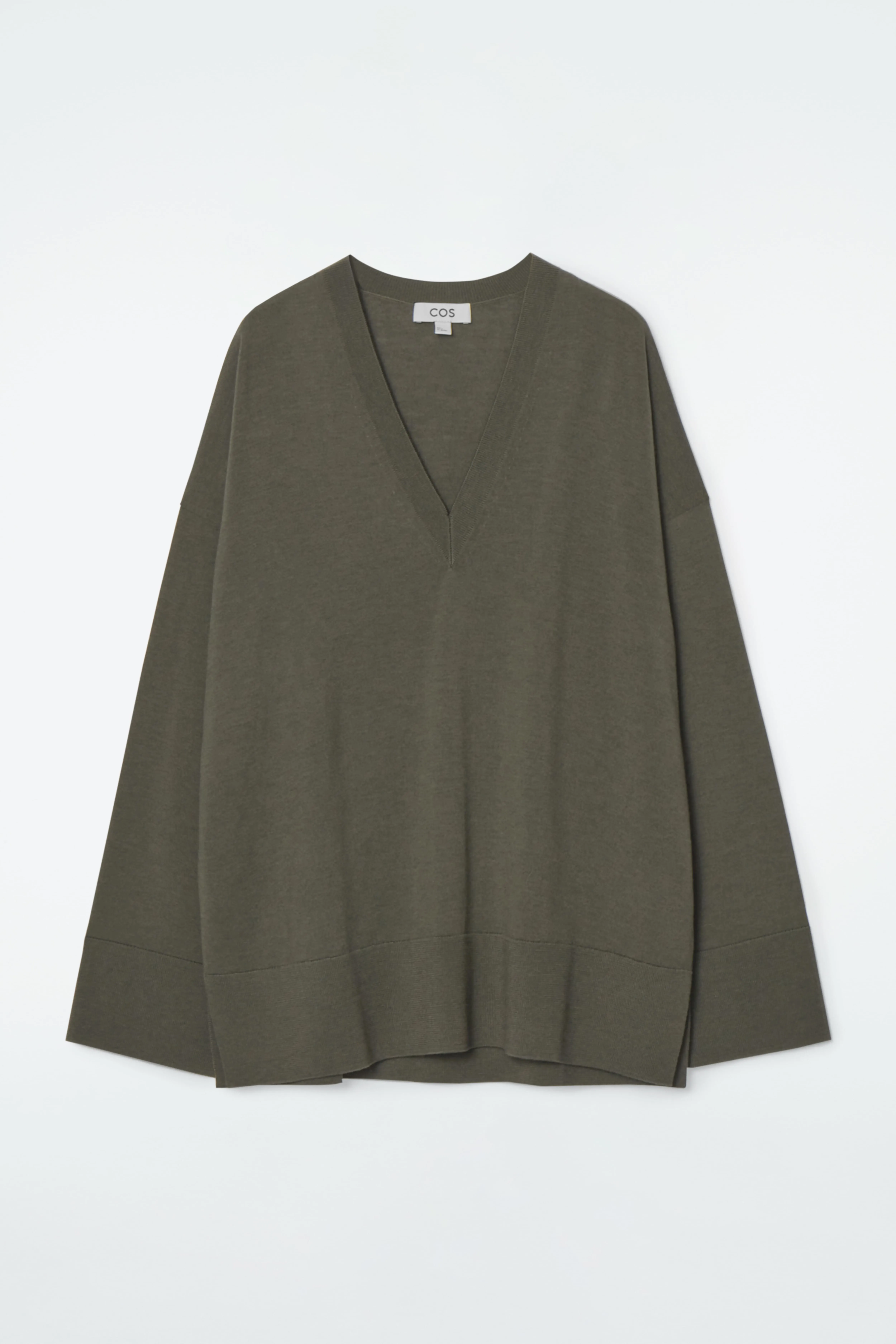 V-NECK MERINO WOOL JUMPER - V-neck - Long sleeve - DARK KHAKI - Ladies | H&M GB