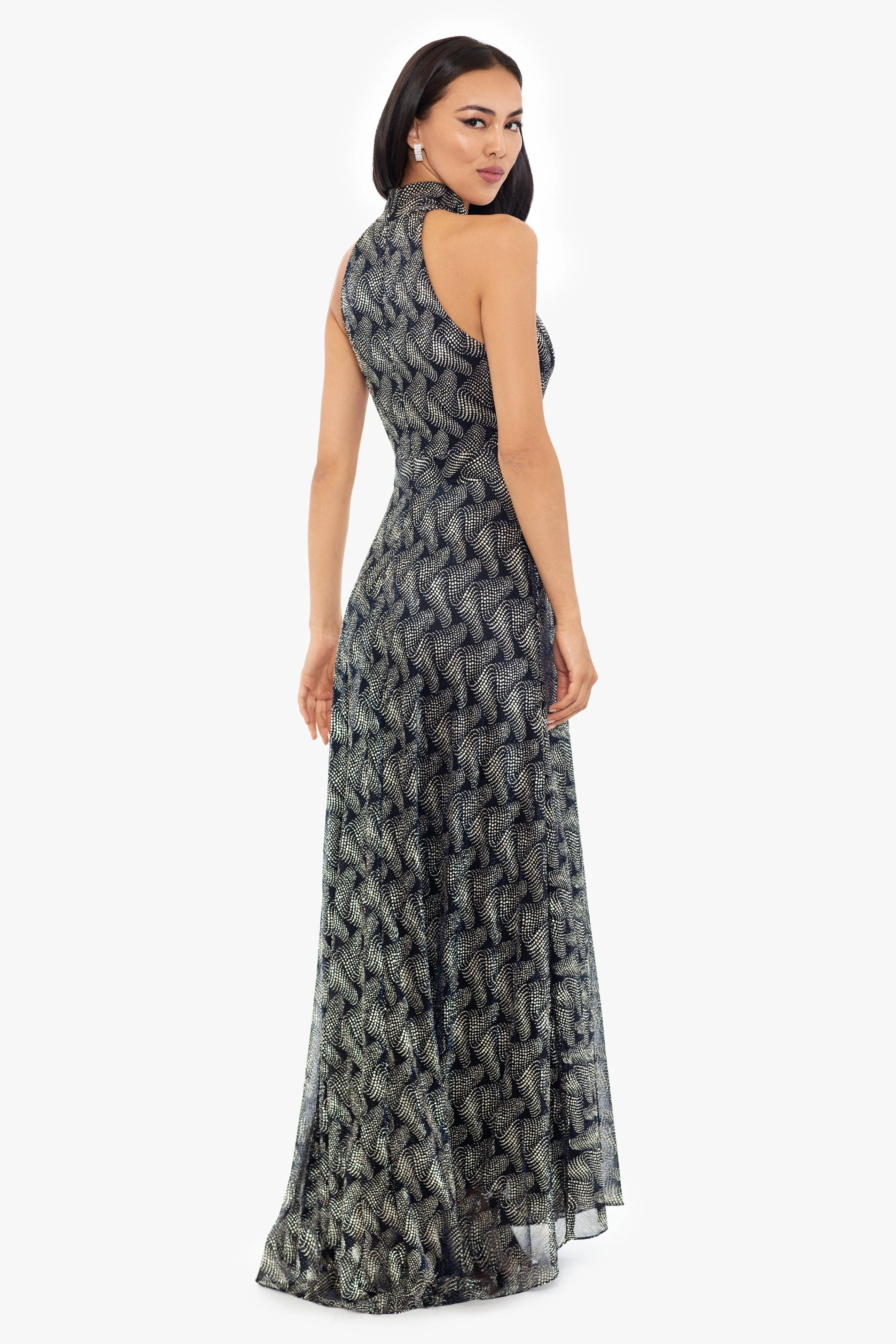 Vilma Long Foil Print Halter Neck Dress