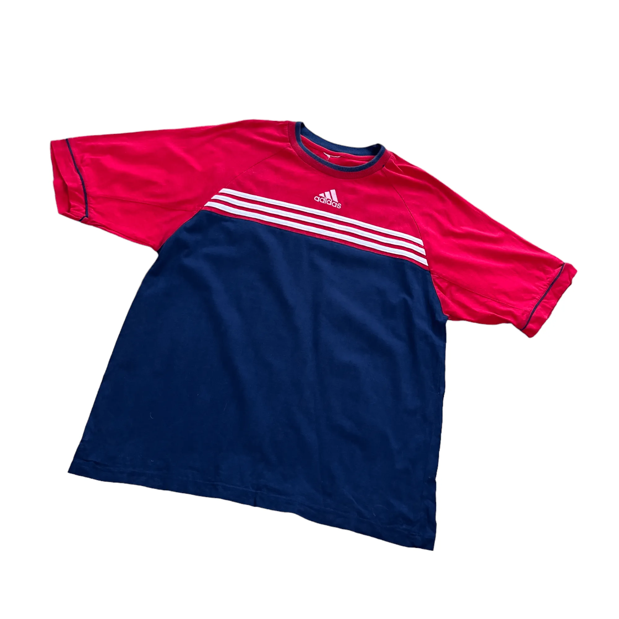 Vintage 90s Navy Blue, Red + White Adidas Tee - Extra Large