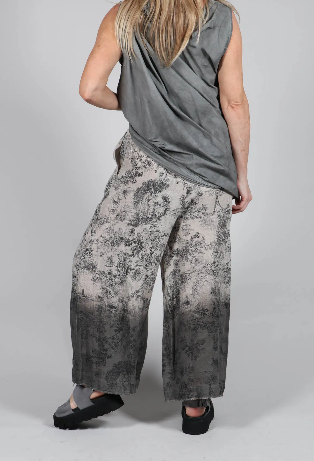 Wide Leg Ombre Trousers in Lino and Viscosa Seta Degrade Desert