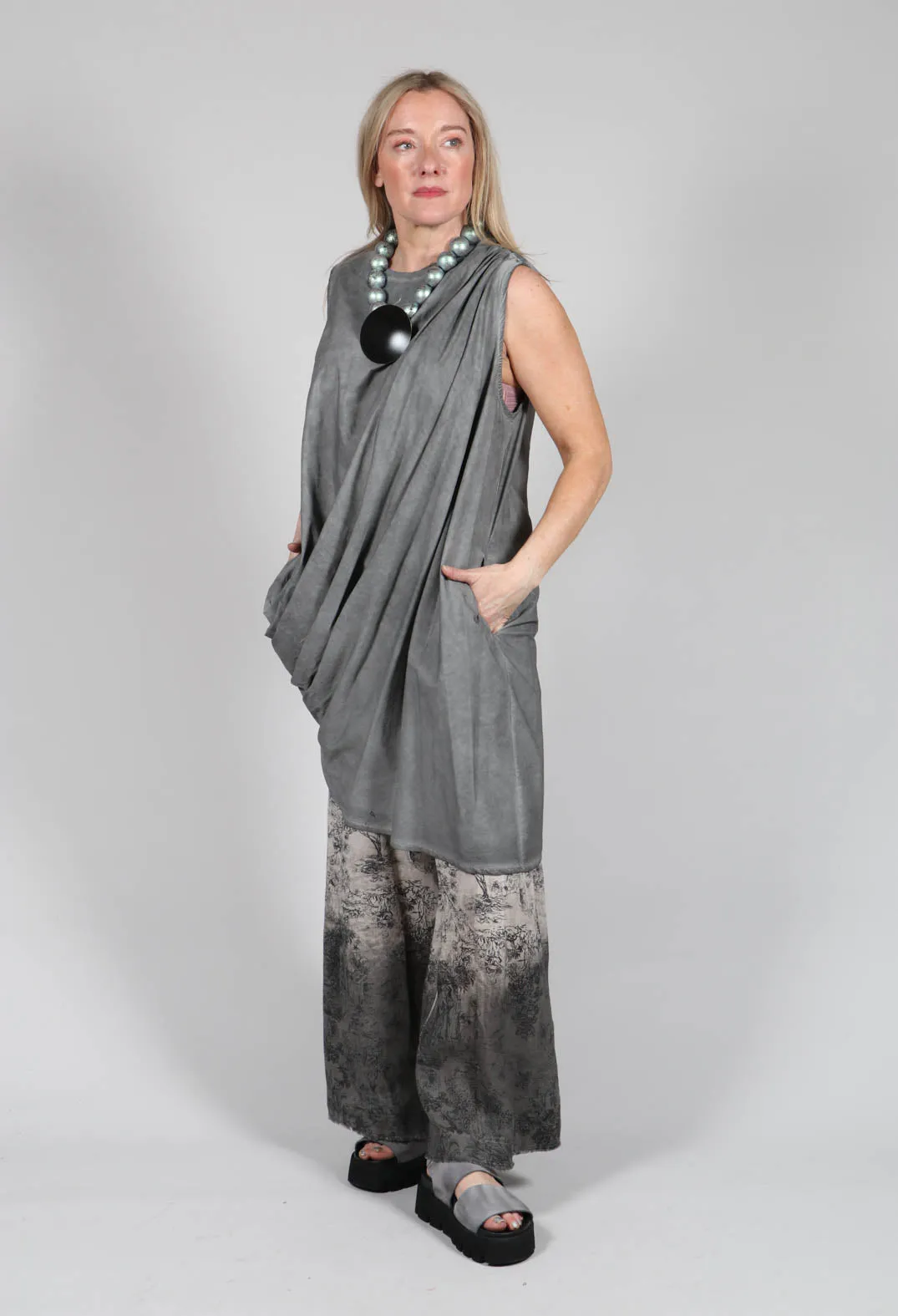 Wide Leg Ombre Trousers in Lino and Viscosa Seta Degrade Desert