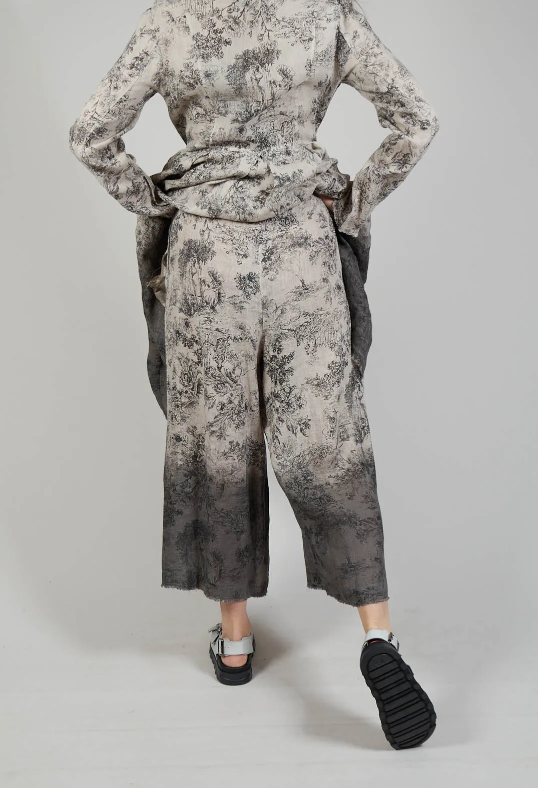 Wide Leg Ombre Trousers in Lino and Viscosa Seta Degrade Desert