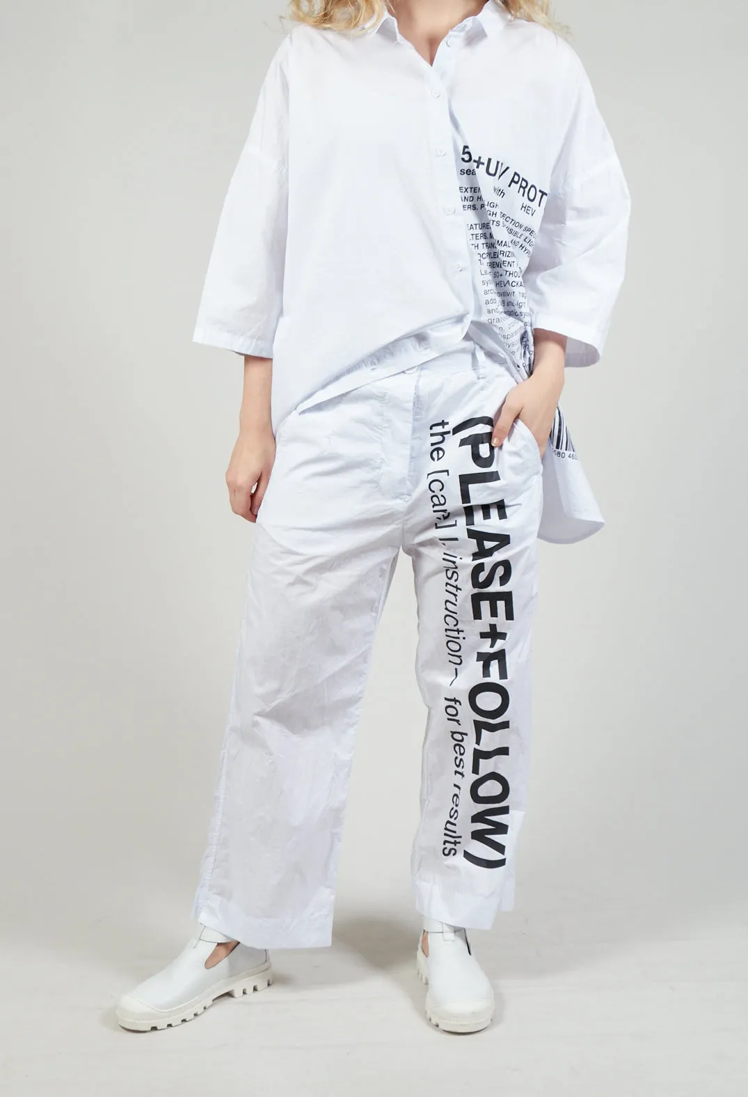 Wide Leg Trousers with Lettering Motif in White Print