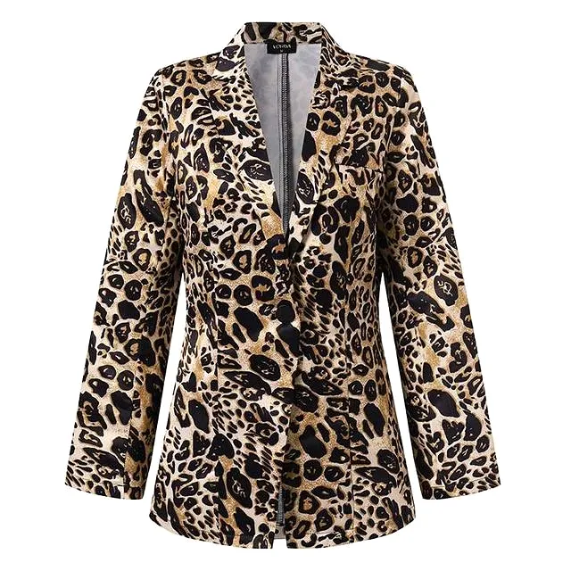 Women Leopard Print Blazer VONDA Sexy Long Sleeve Lapel Neck Coats Office Formal Coats Jackets Outerwear Veste Femininas S441652