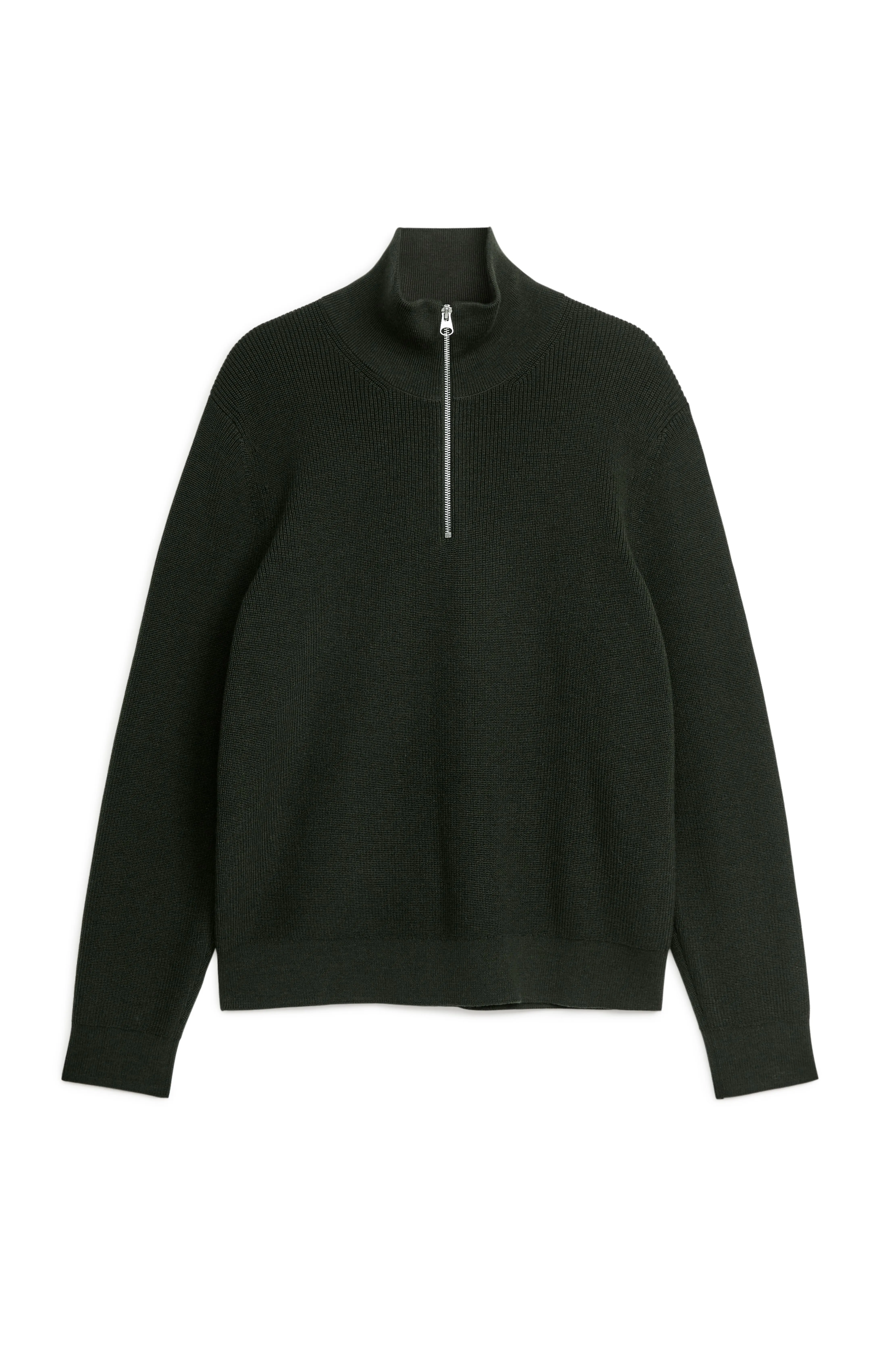 Wool & Cotton Half Zip Jumper - Polo-neck - Long sleeve - Dark Green - Men | H&M GB