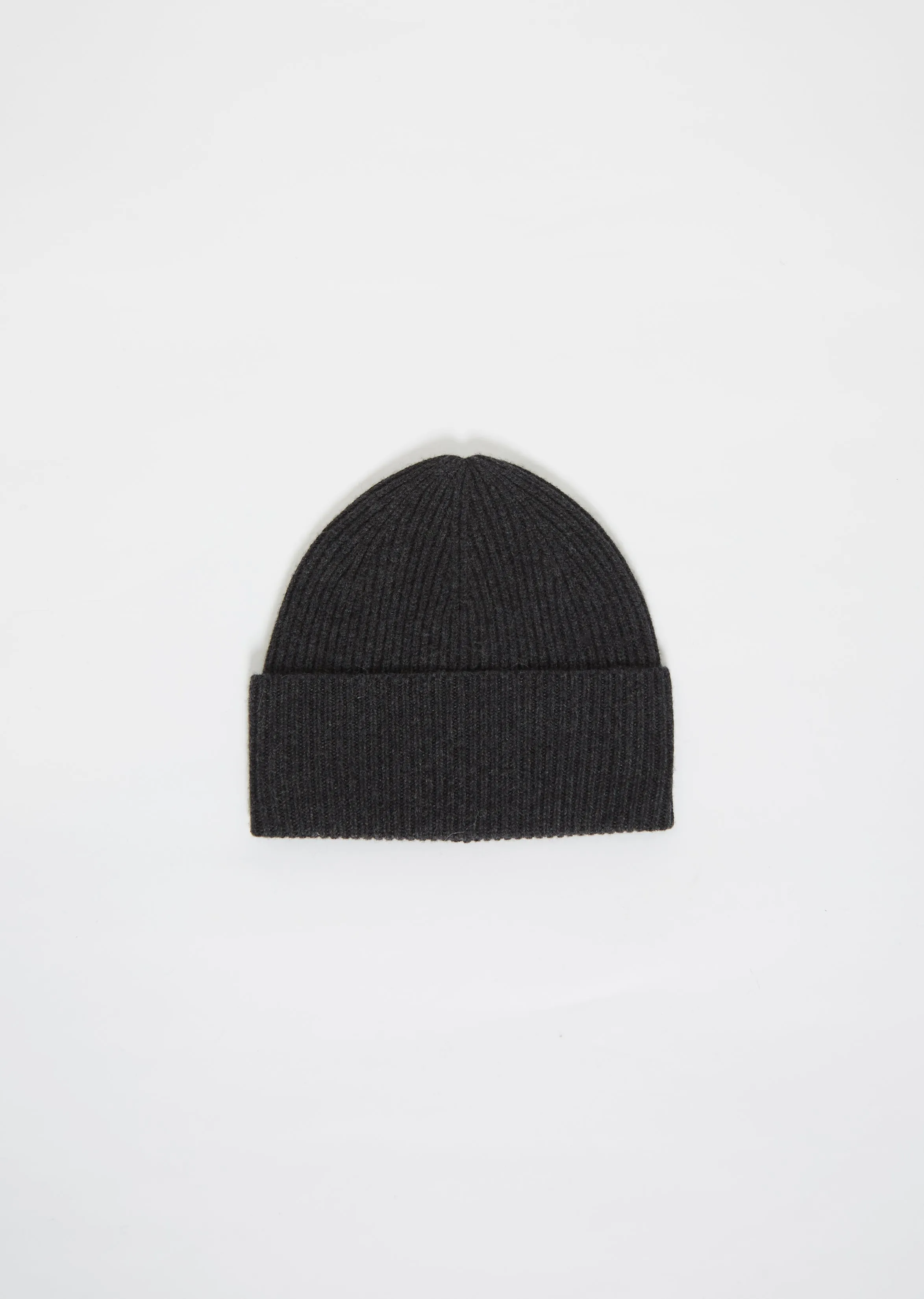 Wool Cashmere Knit Beanie — Dark Grey Melange